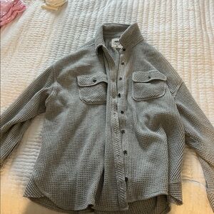 Aerie Gray Waffle Knit Button-Up Shirt